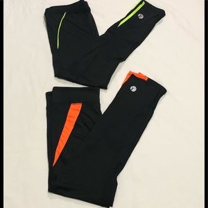 2PK necessity pull on  leggings black green orange. L/XL